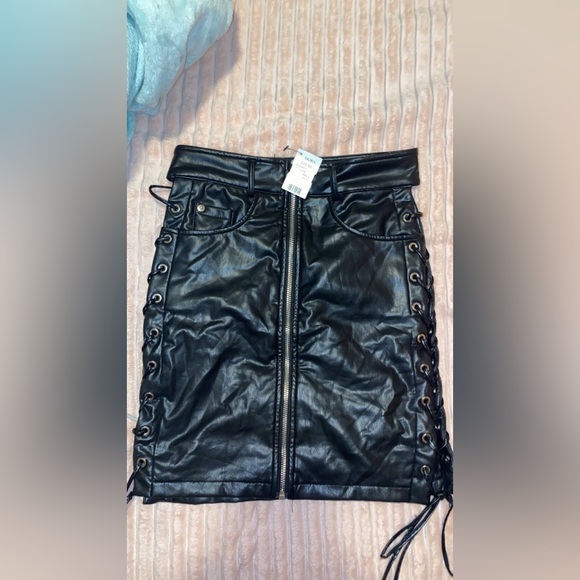 Akira Black Leather Skirt, ties on the sides - Picture 1 of 1